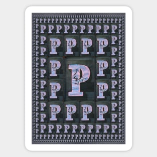 CAPITAL LETTER P. MAGIC CARPET Repeated Size Reductions Sticker